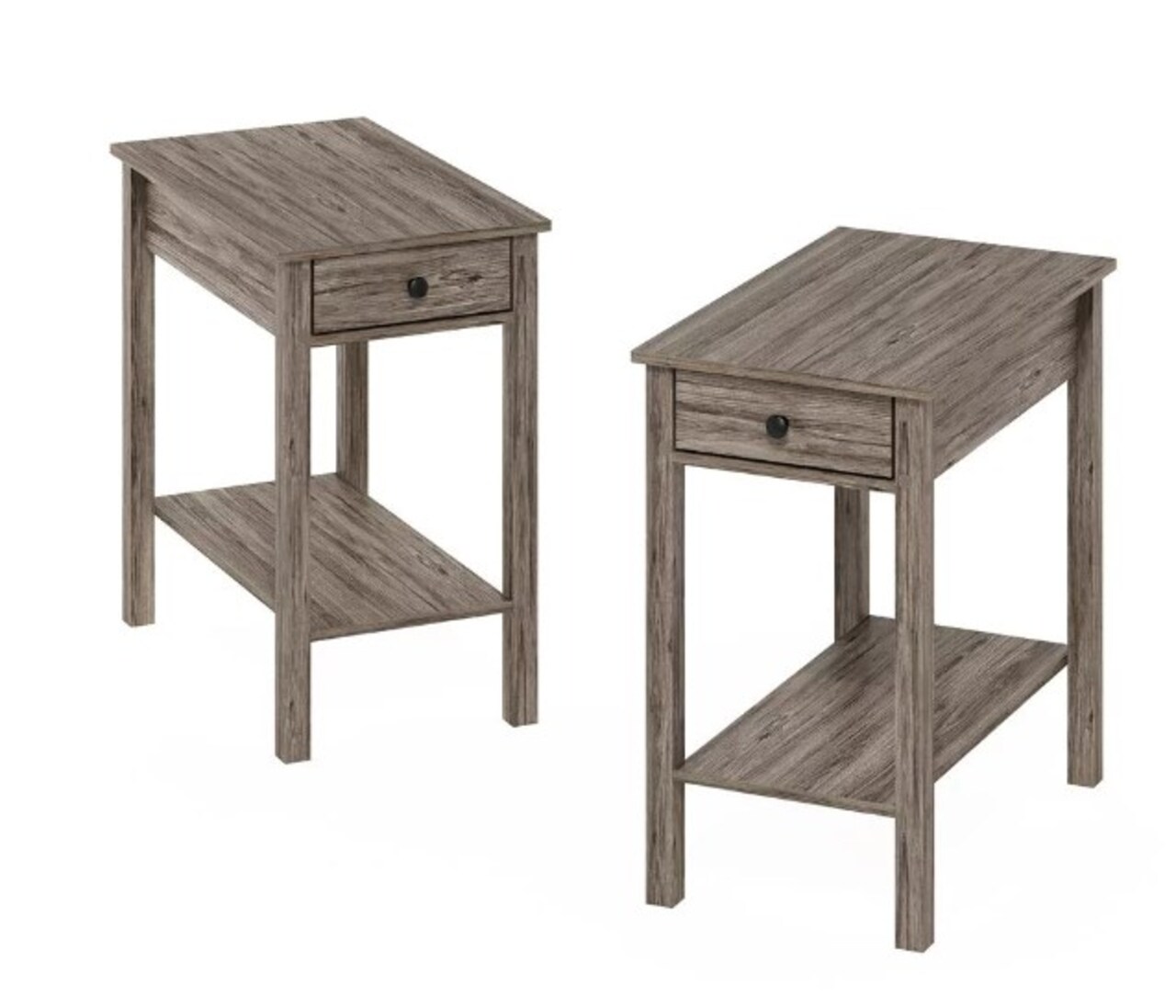 Set of 2 Rustic Oak Classic Rectangular Side Tables with Drawers